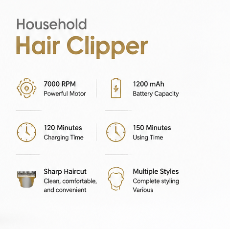 Cortadora de Pelo Profesional para Hombre GL69965 | Máquina Recortadora de Cabello y Barba 7000 RPM, 1200 mAh