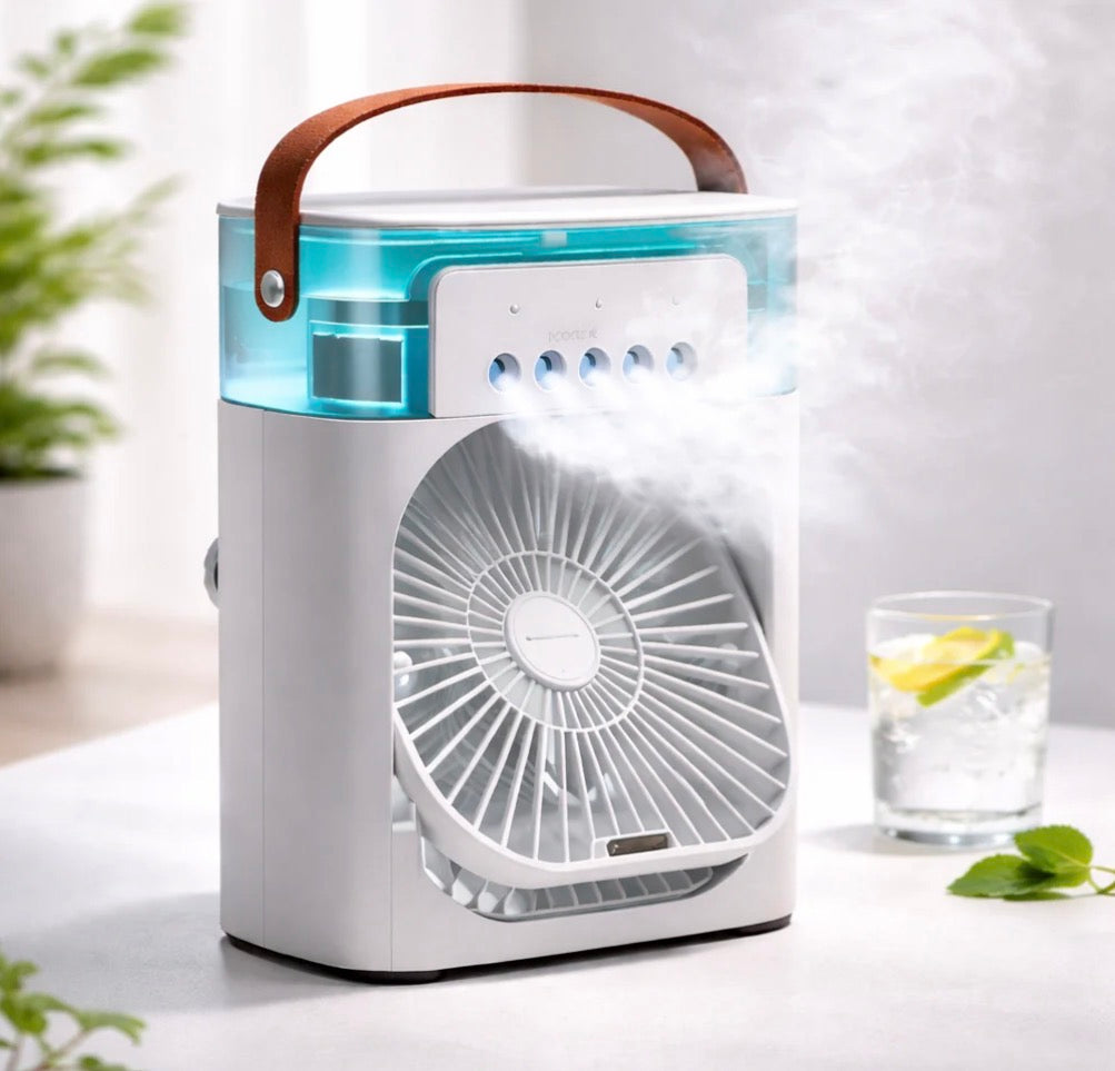 Mini Aire Acondicionado Portátil USB con Humidificador y Luz LED – Ventilador Refrigerante Multifunción