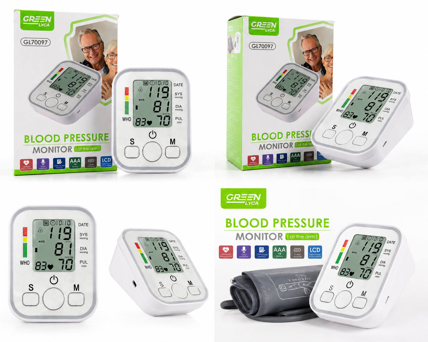 Tensiómetro Digital de Brazo GREEN LYCA GL70097 – Medidor de Presión Arterial con Voz y Pantalla LCD