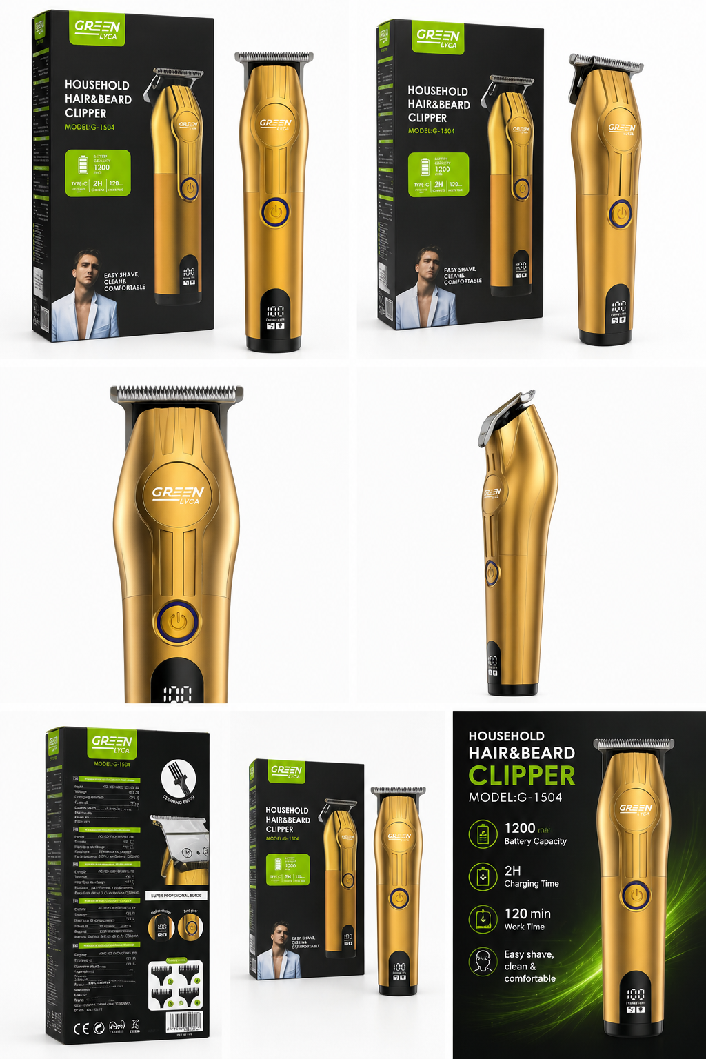 Cortapelos Profesional GOLD G-1504 – Recargable USB-C con Pantalla LED | Hair & Beard Clipper